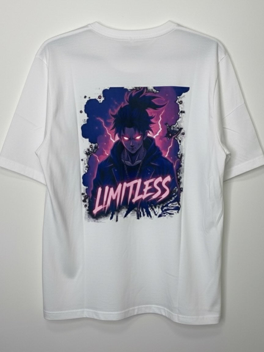 LIMITLESS' Anime Style Back Print White T-Shirt