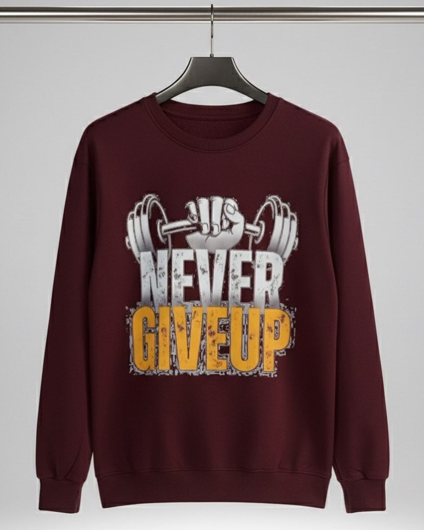 Never Give Up" Gym Motivation Maroon Sweatshirt
