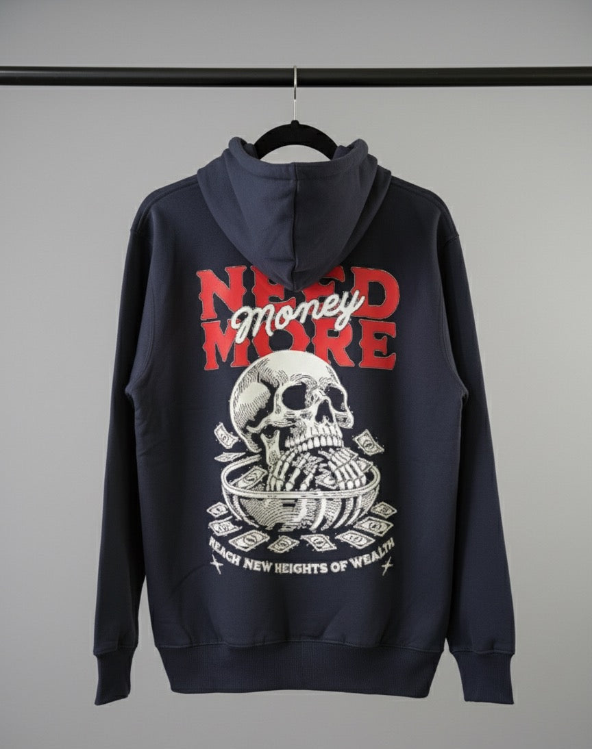 Need More Money Skull & Cash Graphic Hoodie